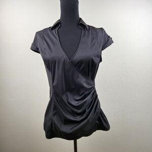 Express Design Studio Black Wrap Front Cap Sleeve Blouse Medium Business Office